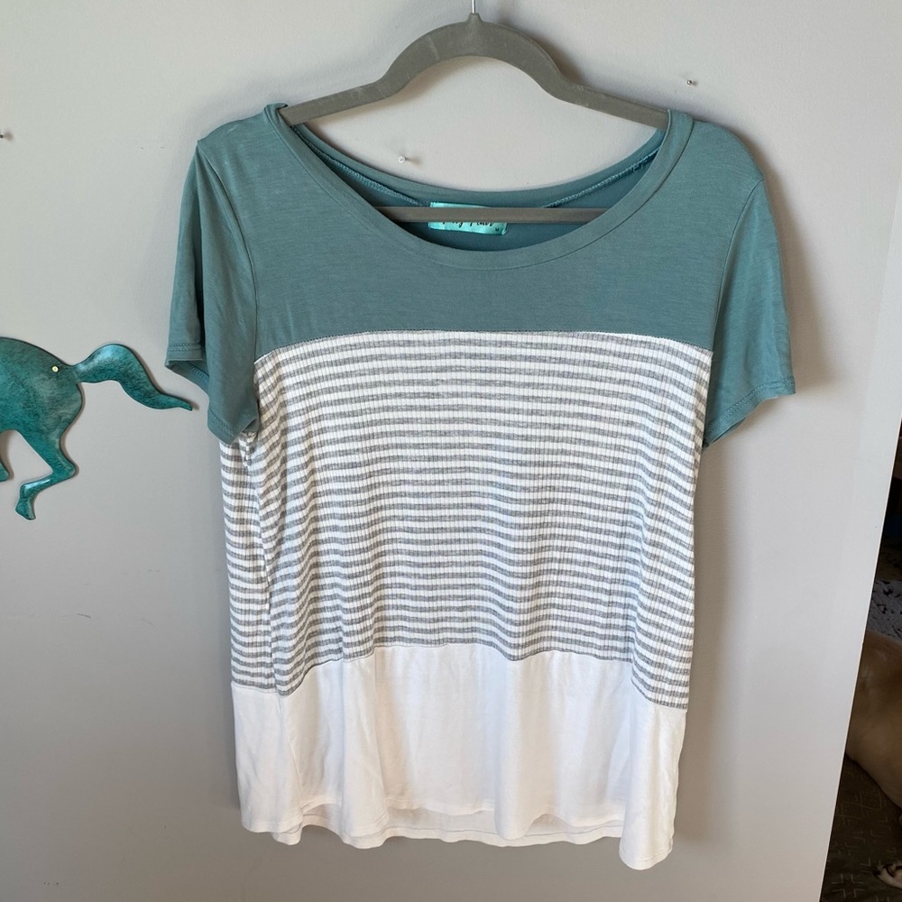 Filly Flair Teal White Gray Striped Top